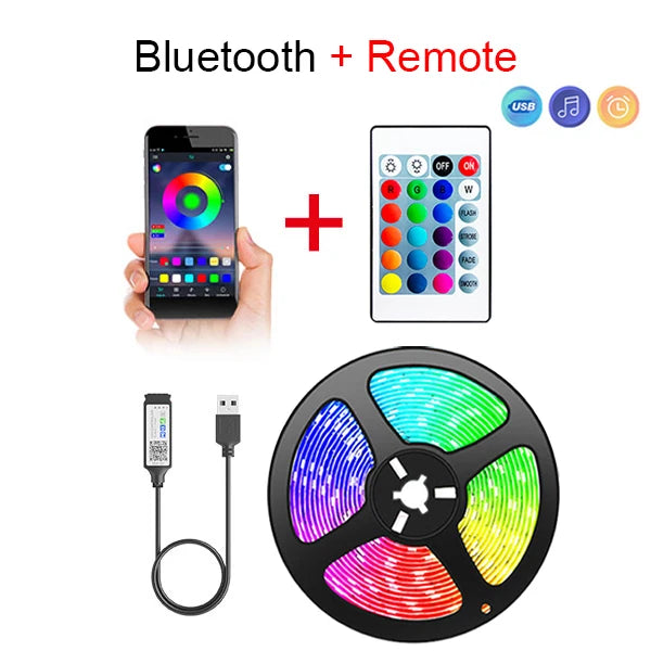 RGB LED Strip Lights — App & Remote Controlled, Music Sync Room Lighting