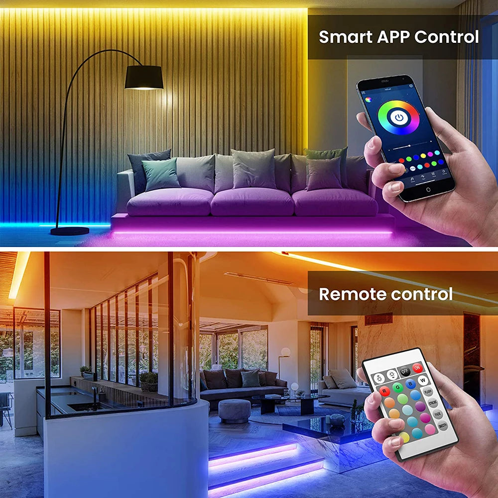 RGB LED Strip Lights — App & Remote Controlled, Music Sync Room Lighting