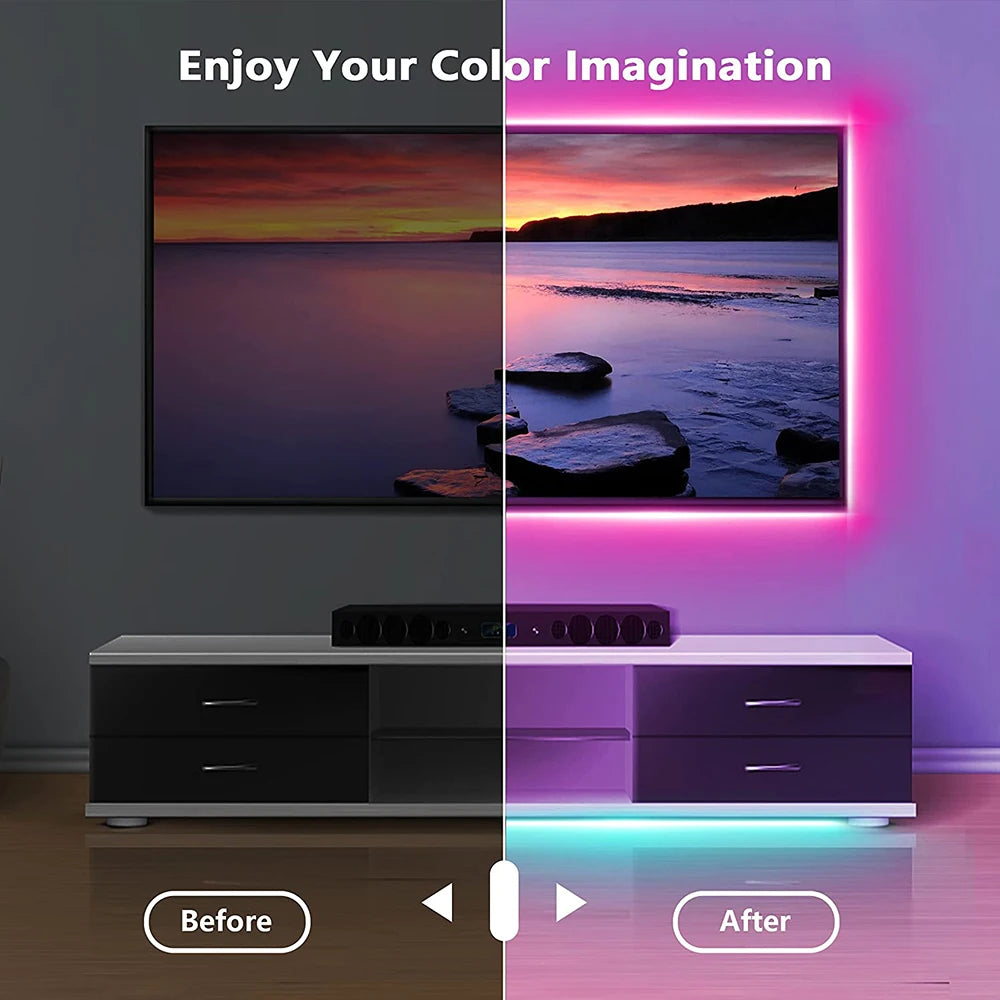 RGB LED Strip Lights — App & Remote Controlled, Music Sync Room Lighting