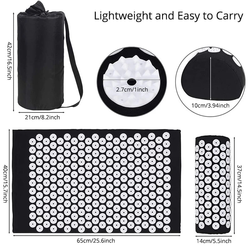 Acupressure Mat & Pillow Set — Back, Neck & Foot Massage Mat for Tension & Recovery
