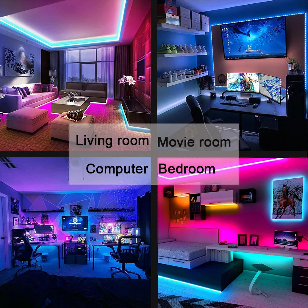 RGB LED Strip Lights — App & Remote Controlled, Music Sync Room Lighting