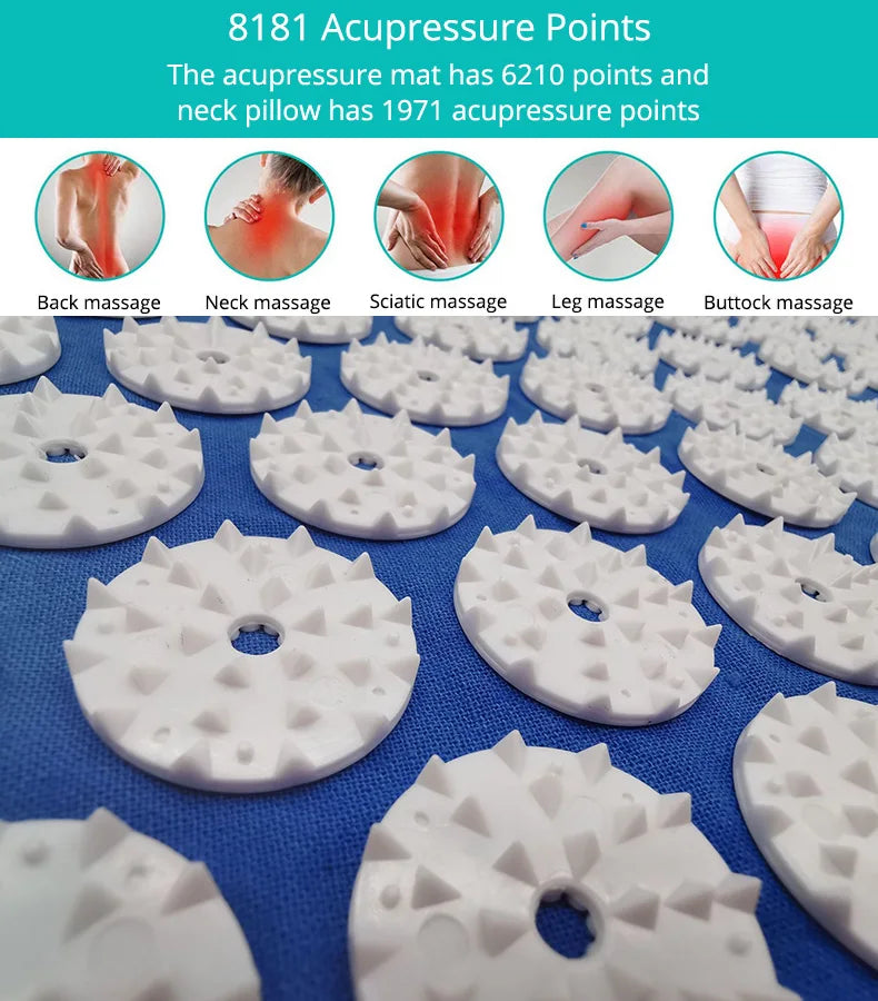 Acupressure Mat & Pillow Set — Back, Neck & Foot Massage Mat for Tension & Recovery