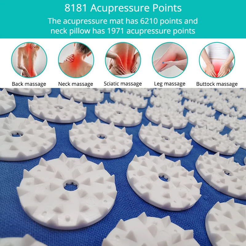 Acupressure Mat & Pillow Set — Back, Neck & Foot Massage Mat for Tension & Recovery