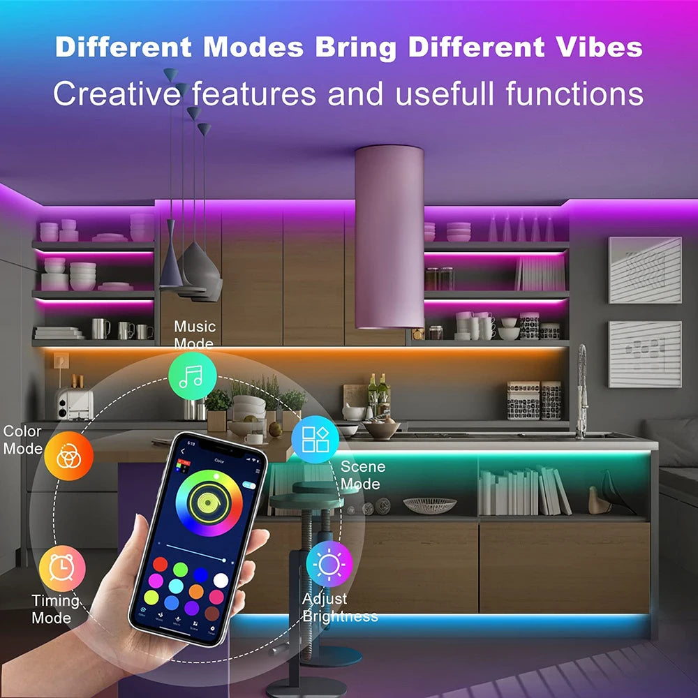 RGB LED Strip Lights — App & Remote Controlled, Music Sync Room Lighting