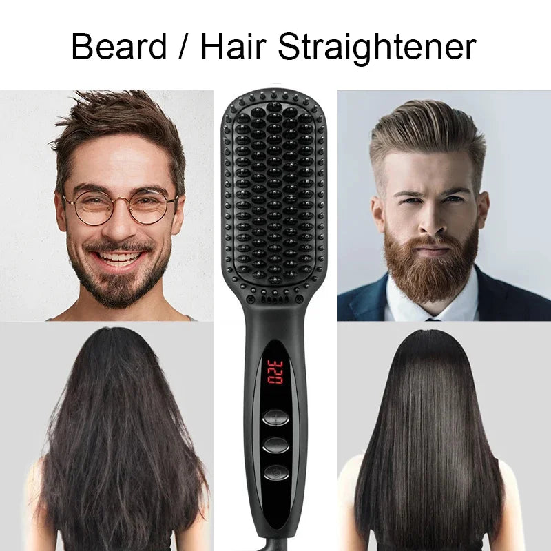 2-in-1 Hair Straightener Brush — Ceramic Heated Styling Comb, Anti-Scald