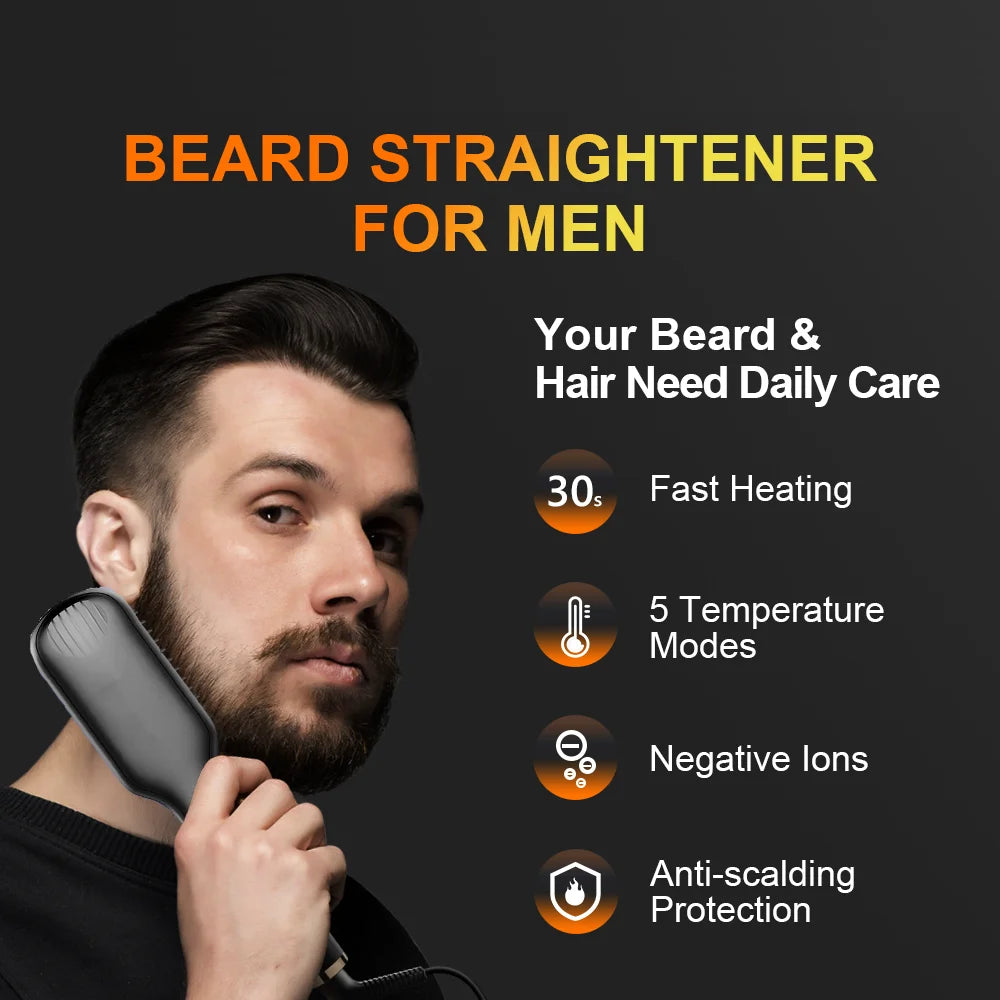 2-in-1 Hair Straightener Brush — Ceramic Heated Styling Comb, Anti-Scald