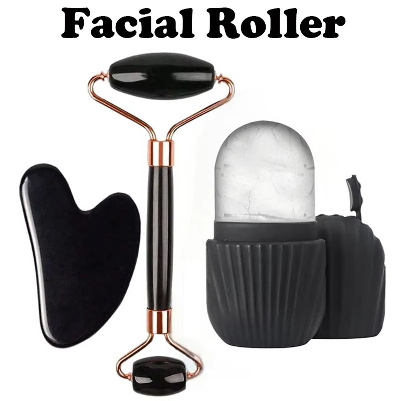 FrostDrop Cryo Ice Roller Set with facial roller, gua sha tool, ice roller ball and carrying case