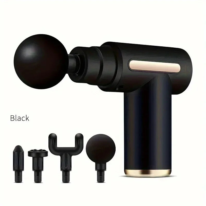 FrostDrop black deep tissue percussion massage gun with four interchangeable massage heads