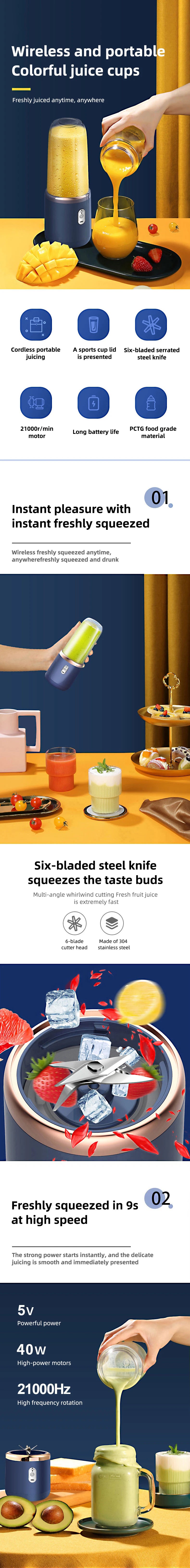 Portable Blender — 6-Blade USB Rechargeable Smoothie Maker (400ml)
