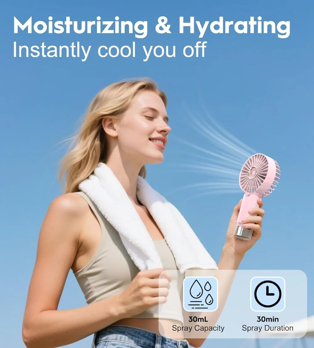 MistBreeze Portable Misting Fan — Handheld Personal Cooler with Cooling Mist Spray
