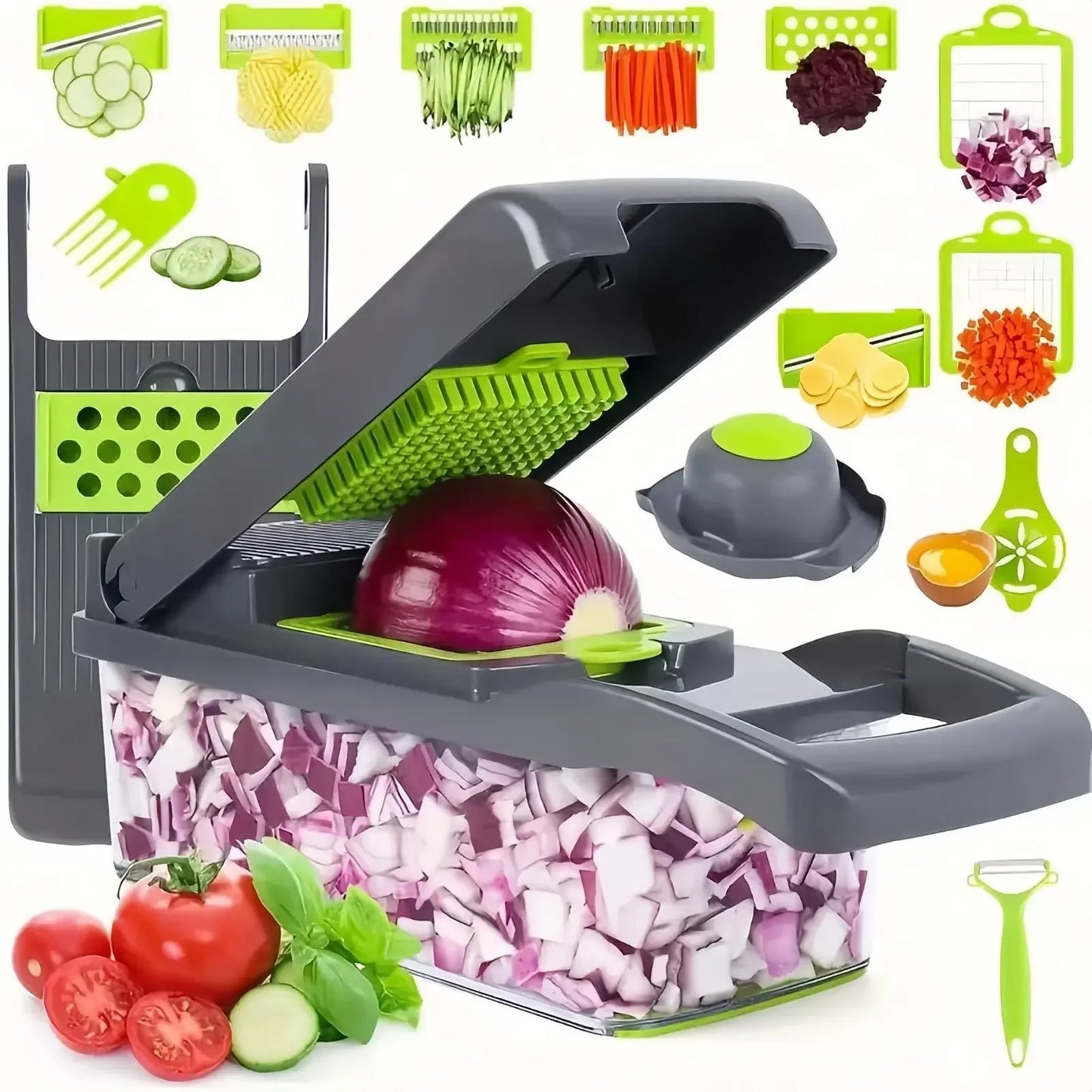 14-in-1 Vegetable Chopper — Slicer, Dicer & Grater with Catch Tray