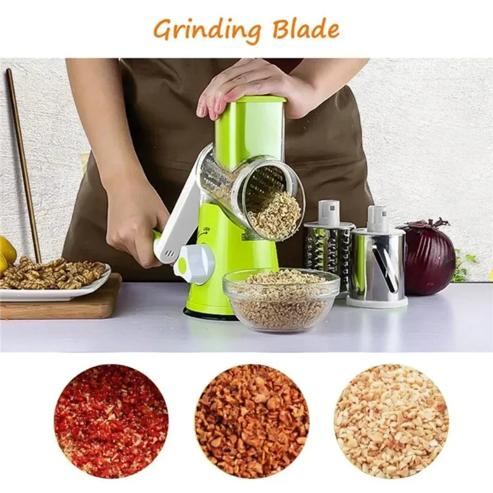 Rotary Vegetable Slicer & Cheese Grater — 3 Stainless Steel Drums