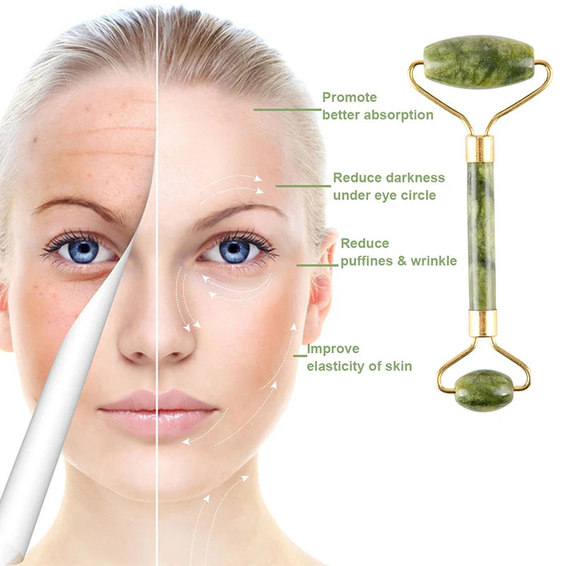Jade Gua Sha & Roller Set — Facial Massage Tools for Glow & Lift