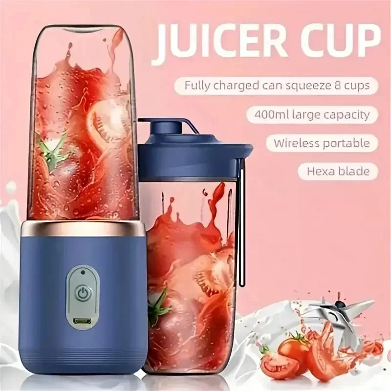 Portable USB rechargeable blender bottle filled with a fresh strawberry smoothie