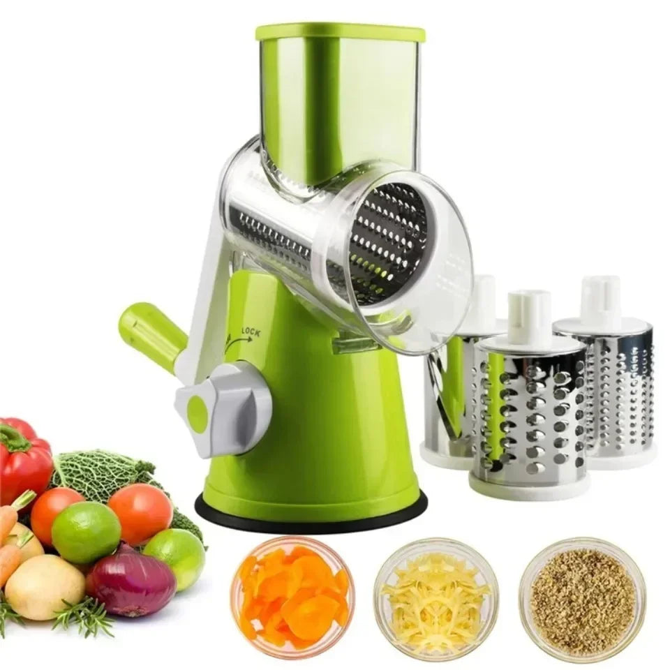 Rotary Vegetable Slicer & Cheese Grater — 3 Stainless Steel Drums