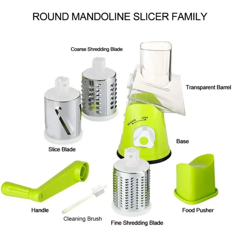 Rotary Vegetable Slicer & Cheese Grater — 3 Stainless Steel Drums