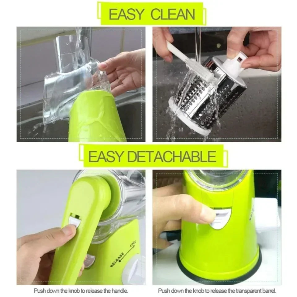 Rotary Vegetable Slicer & Cheese Grater — 3 Stainless Steel Drums