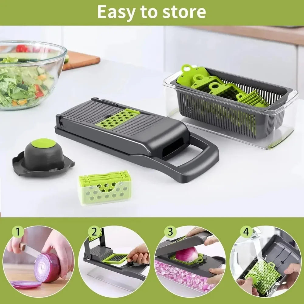 14-in-1 Vegetable Chopper — Slicer, Dicer & Grater with Catch Tray