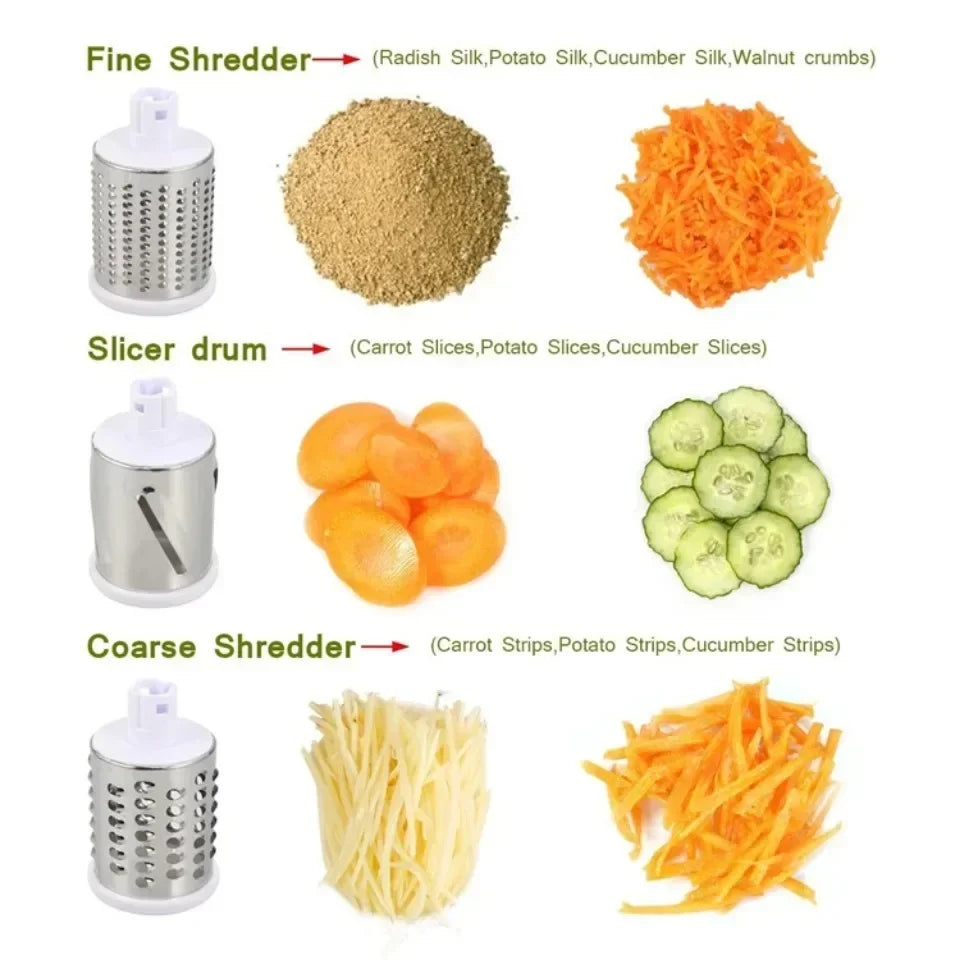 Rotary Vegetable Slicer & Cheese Grater — 3 Stainless Steel Drums