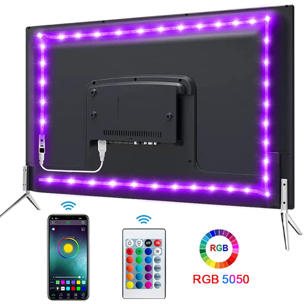 RGB LED Strip Lights — App & Remote Controlled, Music Sync Room Lighting