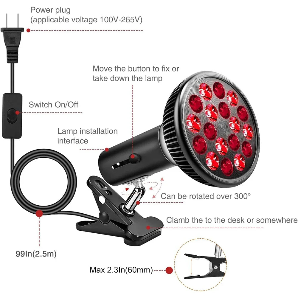 Red Light Therapy Lamp — 660nm & 850nm Infrared Device for Skin Health & Joint Recovery