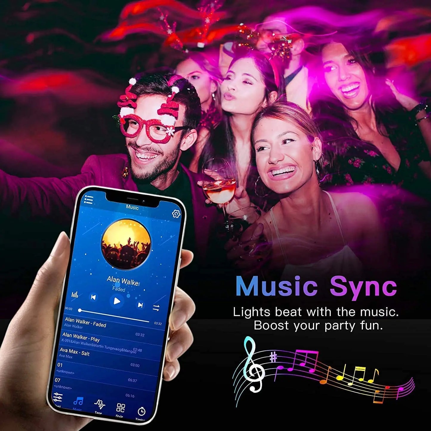 RGB LED Strip Lights — App & Remote Controlled, Music Sync Room Lighting