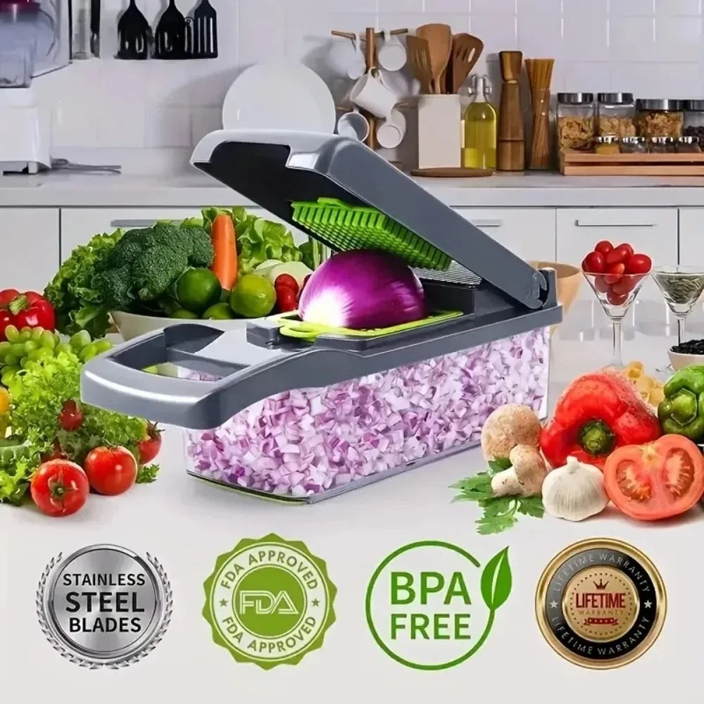 14-in-1 Vegetable Chopper — Slicer, Dicer & Grater with Catch Tray