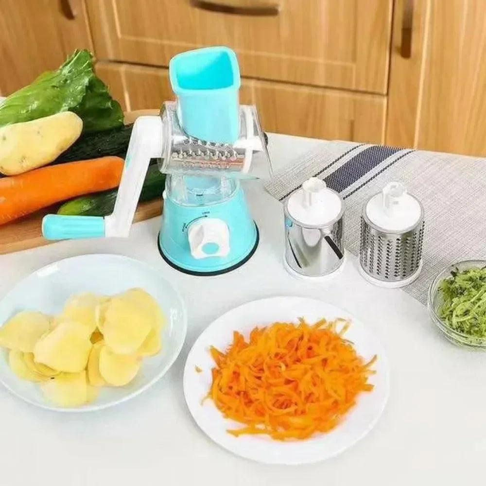 Rotary Vegetable Slicer & Cheese Grater — 3 Stainless Steel Drums