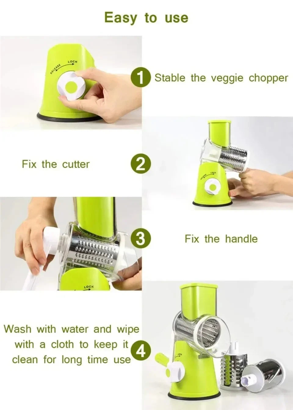 Rotary Vegetable Slicer & Cheese Grater — 3 Stainless Steel Drums