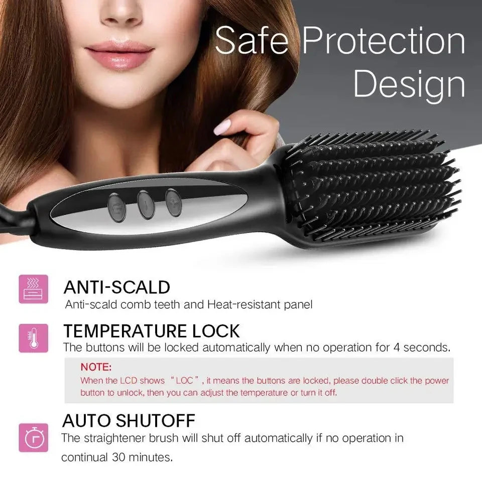 2-in-1 Hair Straightener Brush — Ceramic Heated Styling Comb, Anti-Scald