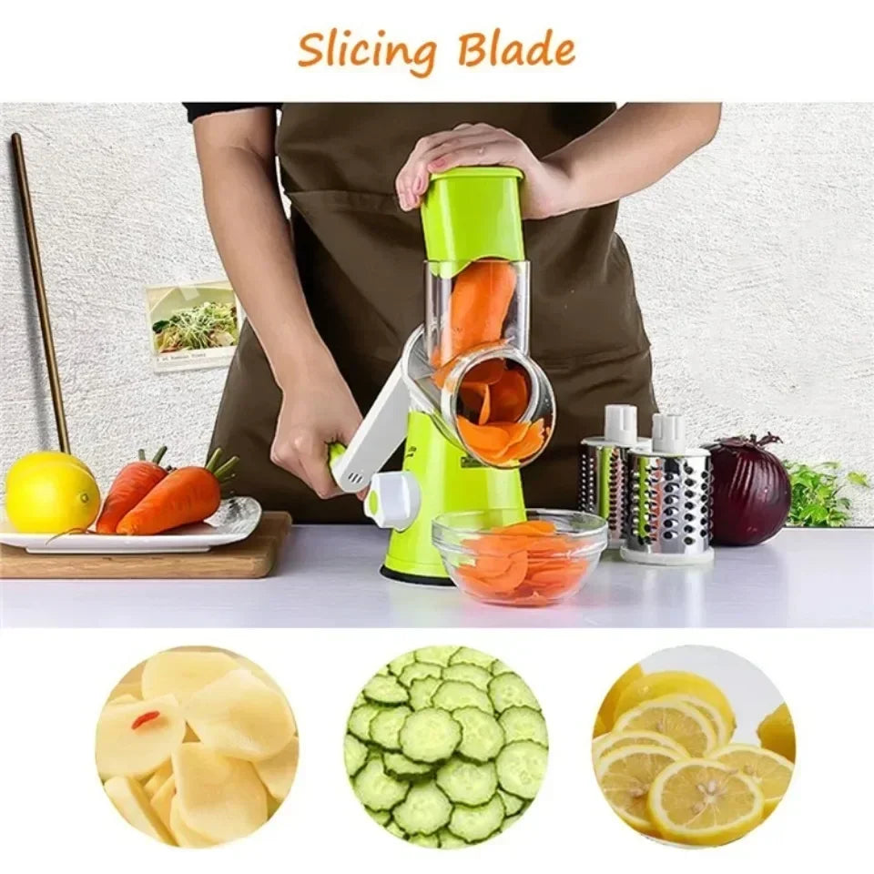 Rotary Vegetable Slicer & Cheese Grater — 3 Stainless Steel Drums