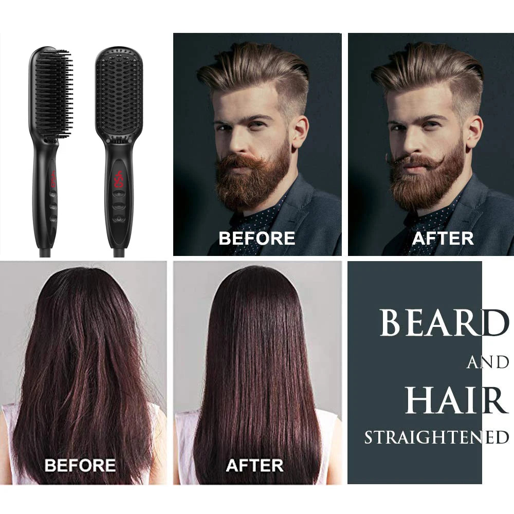 2-in-1 Hair Straightener Brush — Ceramic Heated Styling Comb, Anti-Scald