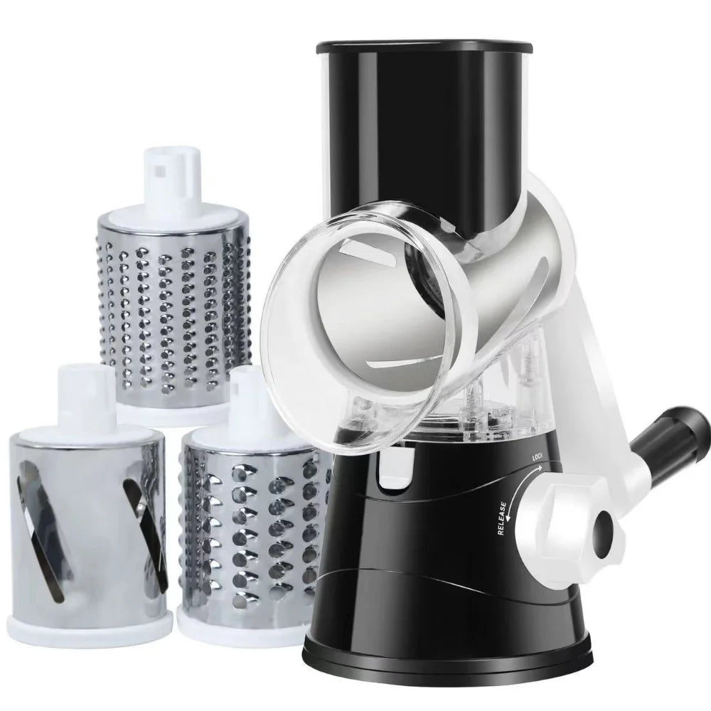 Rotary Vegetable Slicer & Cheese Grater — 3 Stainless Steel Drums