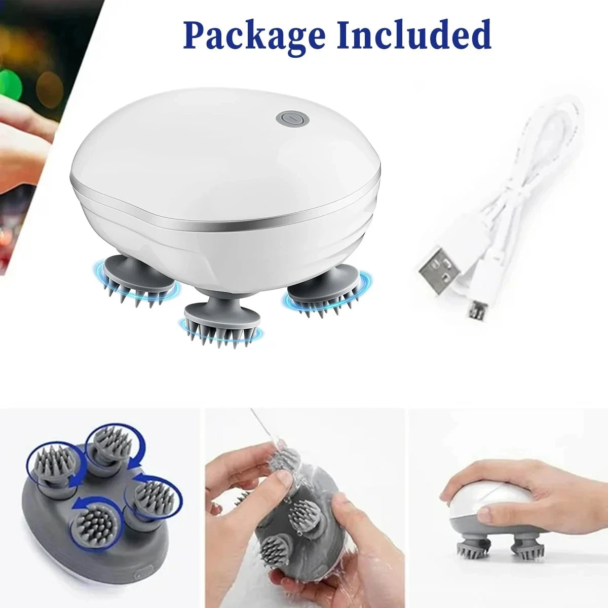Electric Scalp Massager — Waterproof Cordless Head Massager for Hair & Relaxation