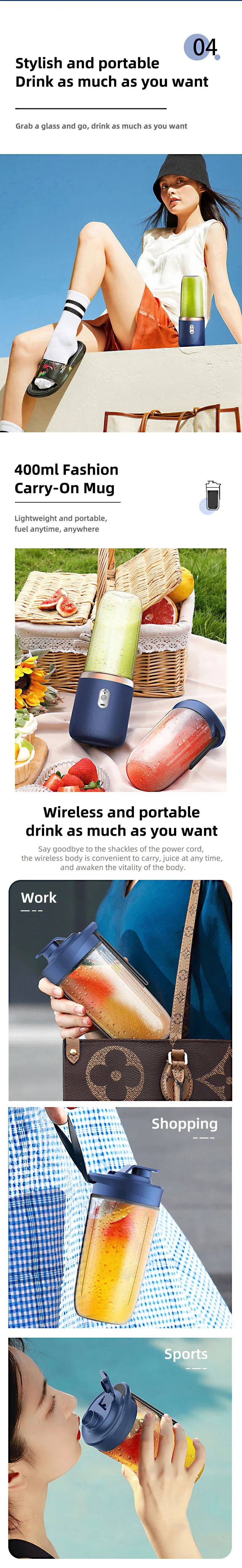 Portable Blender — 6-Blade USB Rechargeable Smoothie Maker (400ml)