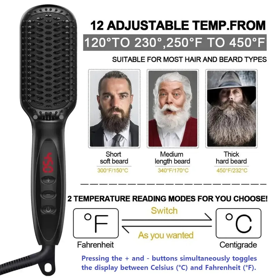 2-in-1 Hair Straightener Brush — Ceramic Heated Styling Comb, Anti-Scald