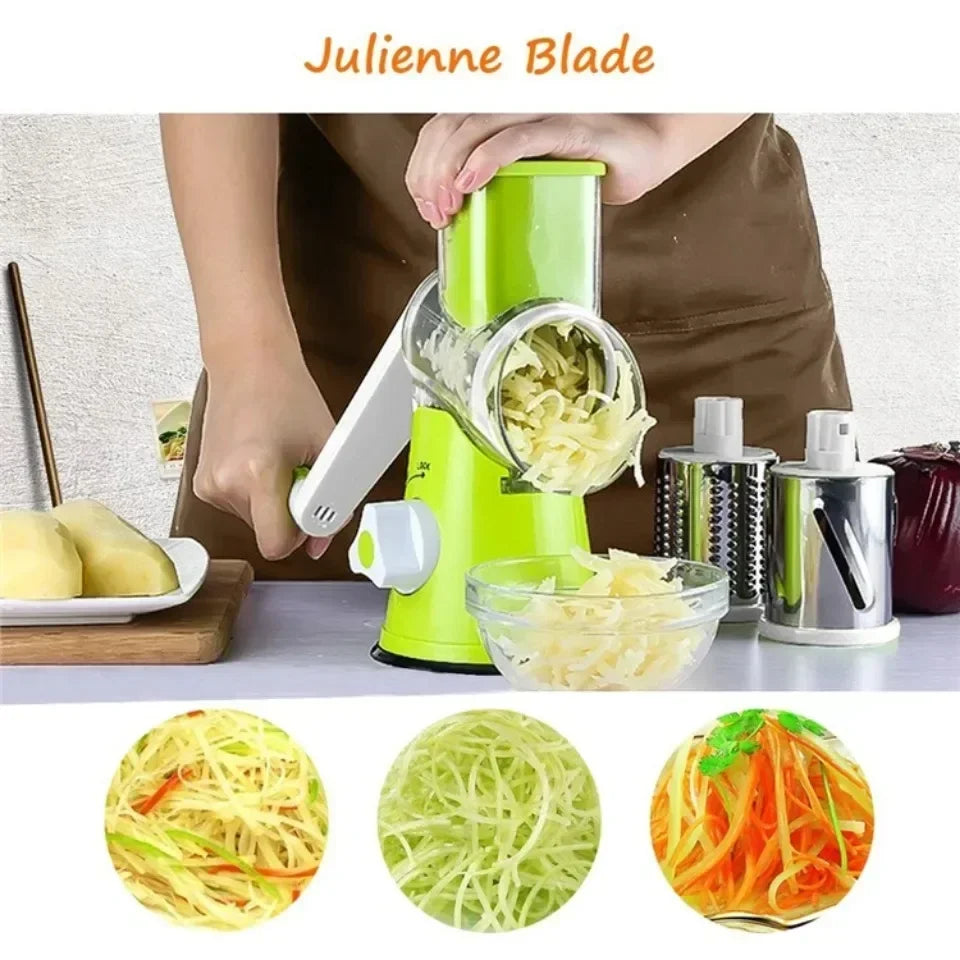 Rotary Vegetable Slicer & Cheese Grater — 3 Stainless Steel Drums