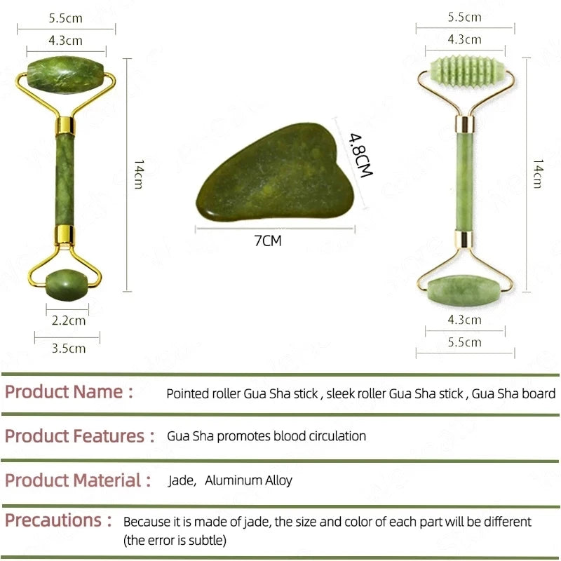 Jade Gua Sha & Roller Set — Facial Massage Tools for Glow & Lift