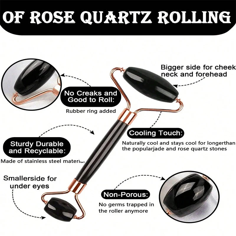 FrostDrop cooling facial roller features: dual-sided for cheeks and under eyes, non-porous, durable stainless steel
