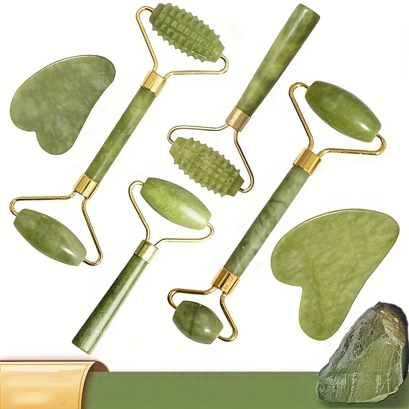 Jade Gua Sha & Roller Set — Facial Massage Tools for Glow & Lift